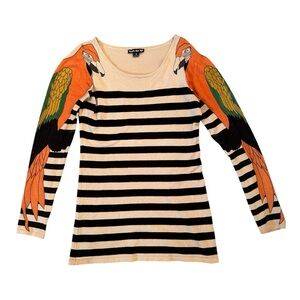 Double Zero Striped Sweater with Parrot Design